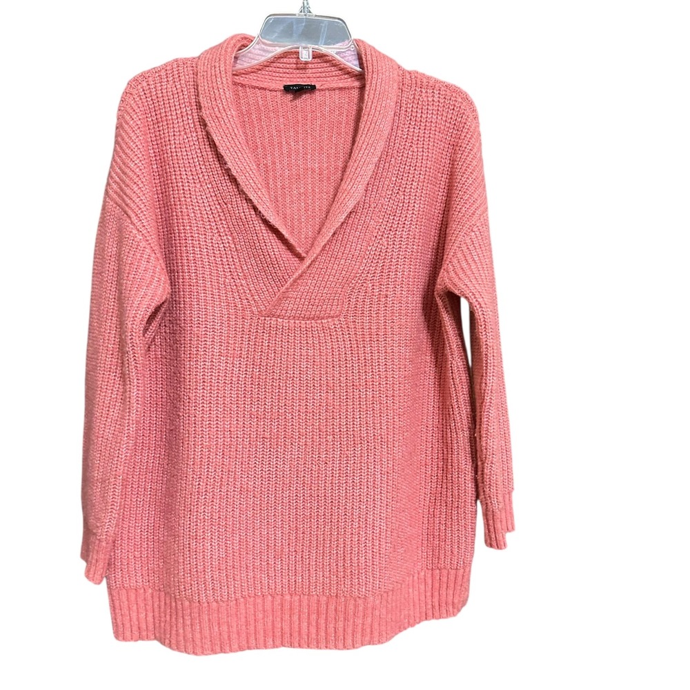 Talbots Wool Blend Coral Pink Shawl Collar Chunky Knit Sweater‎ Size M Old Money